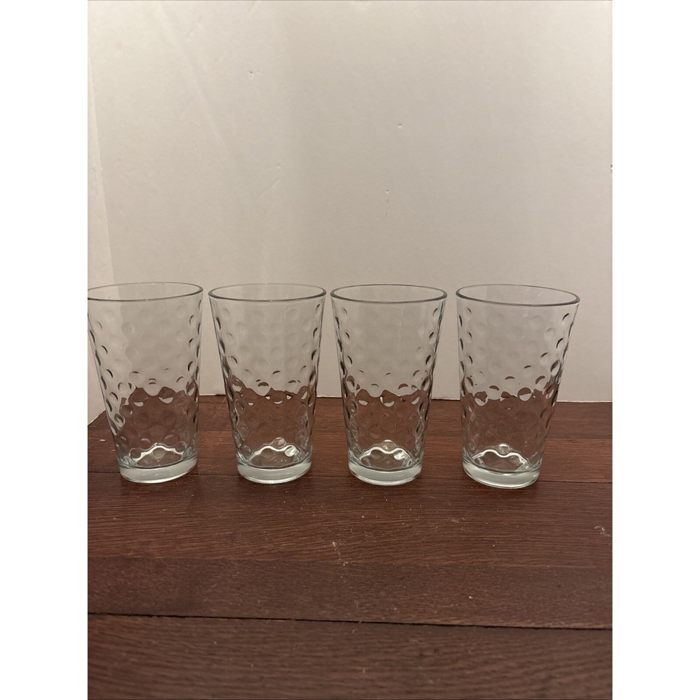 VTG  1960's Libbey AWA Dot Reverse Optic 16oz Clear‎ Ice Tea Glasses Set of 4